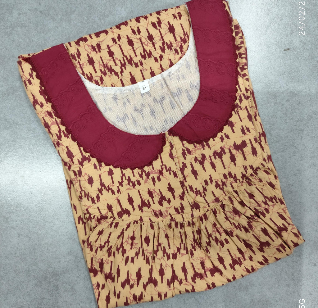 Cotton Pleated, With Pockets, No Open Medium Printed Nighty