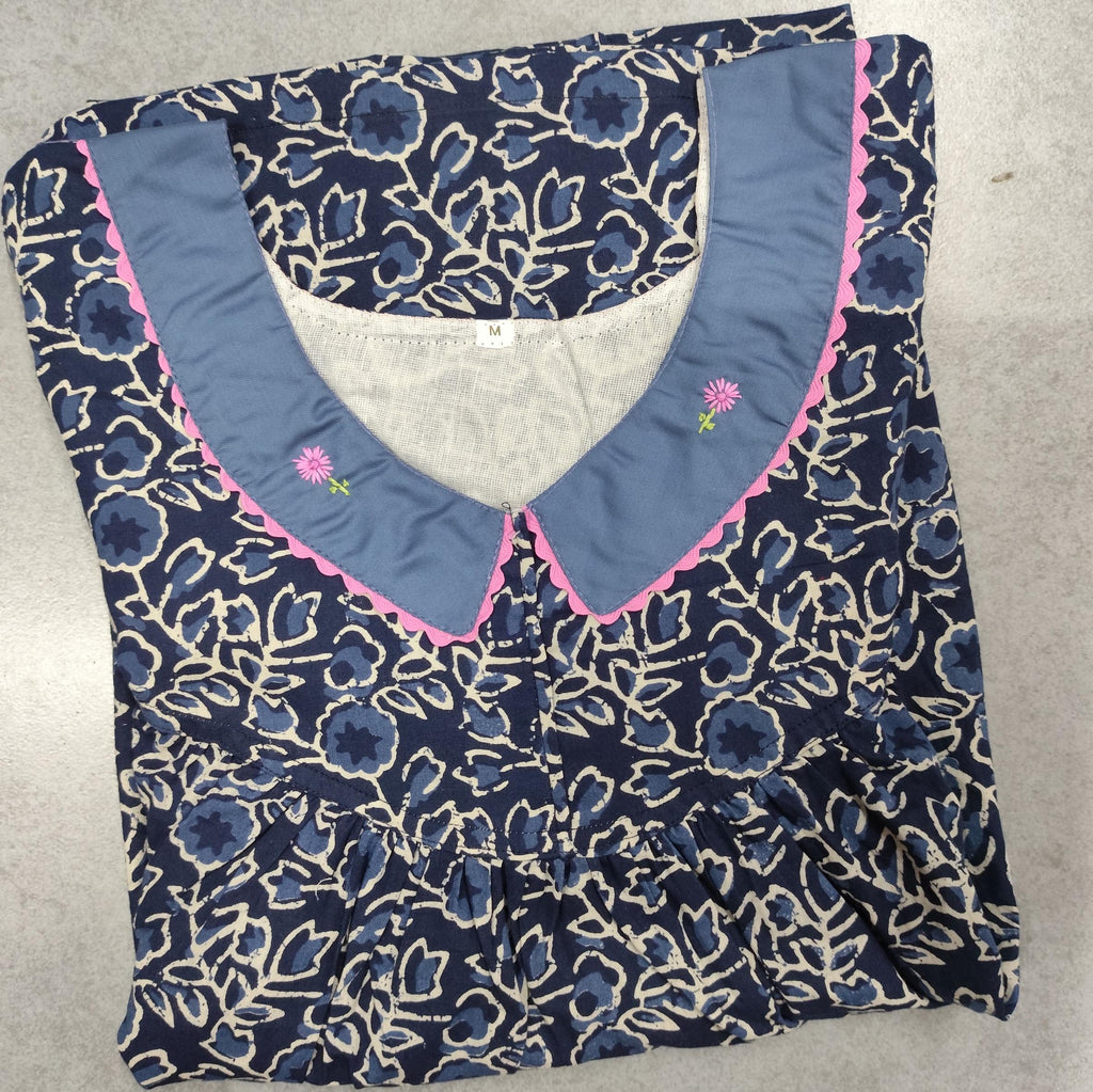Cotton Pleated, With Pockets, No Open Medium Printed Nighty