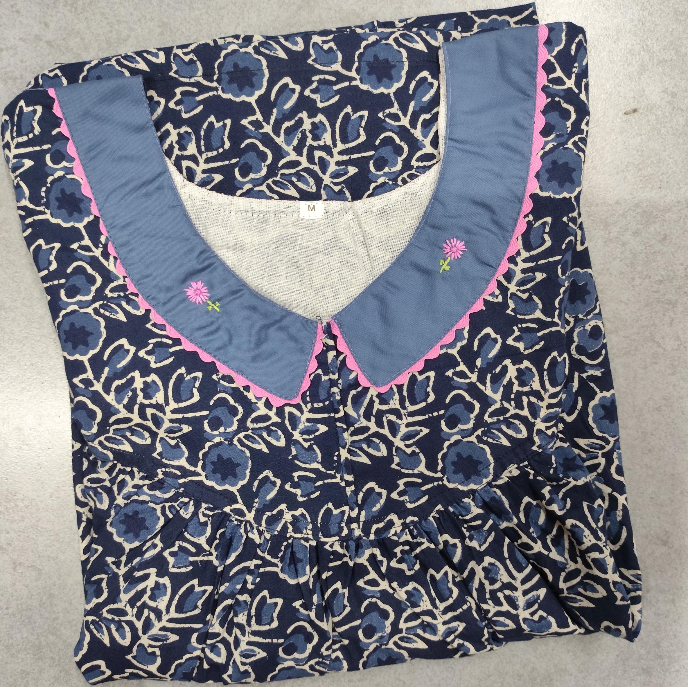 Cotton Pleated, With Pockets, No Open Medium Printed Nighty