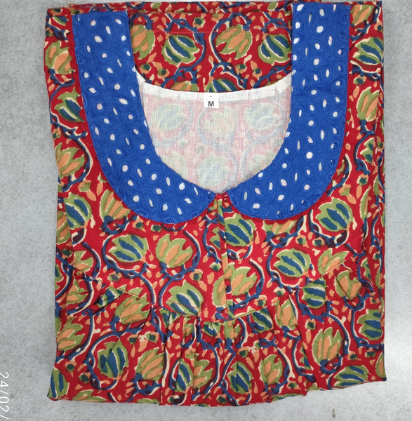 Soft Cotton Pleated, With Pockets, No Open Medium Printed Nighty
