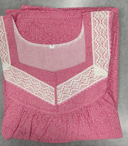 Soft Cotton Pleated, With Pockets, No Open Medium Printed Nighty