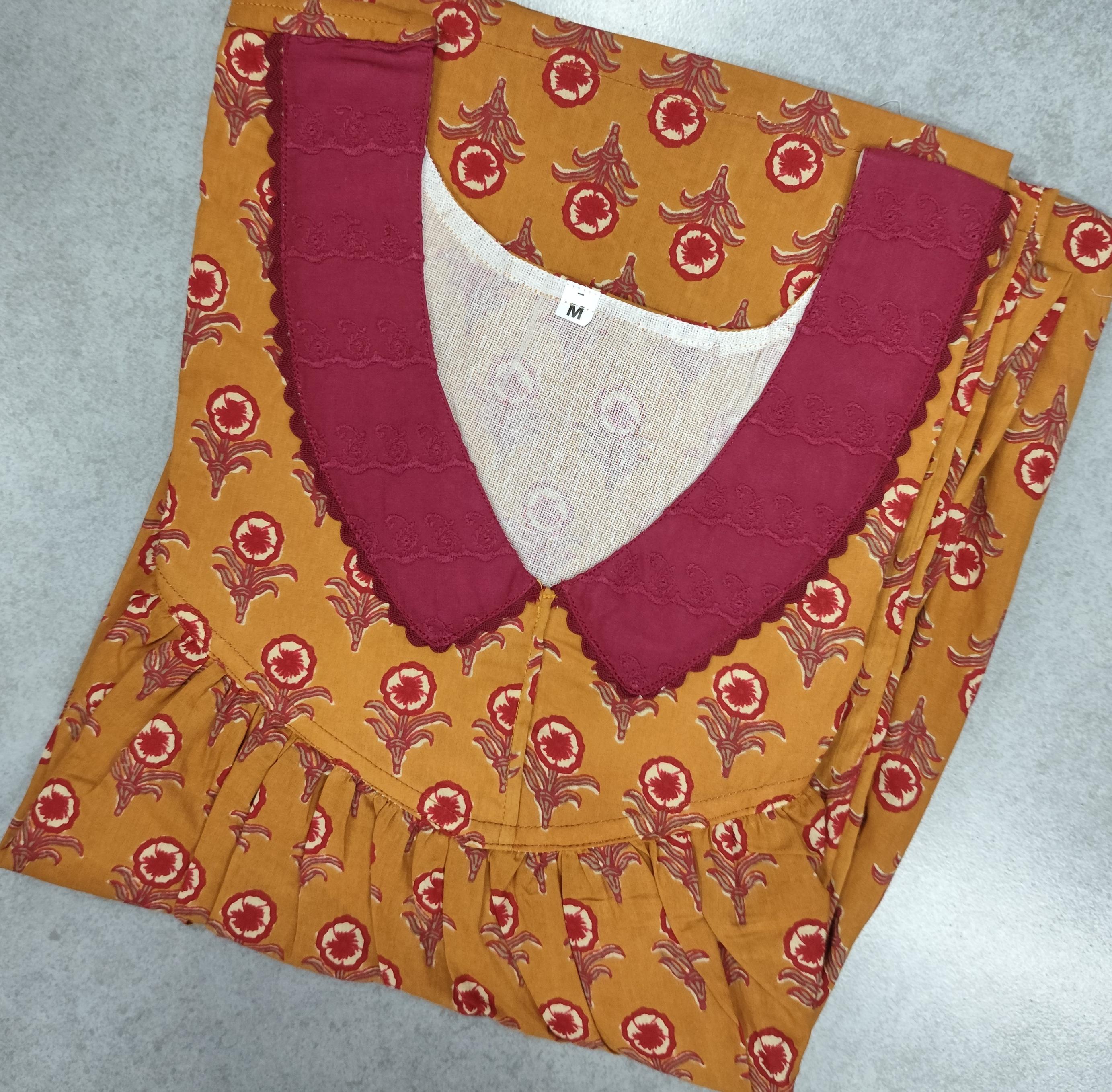 Soft Cotton Pleated, With Pockets, No Open Medium Printed Nighty