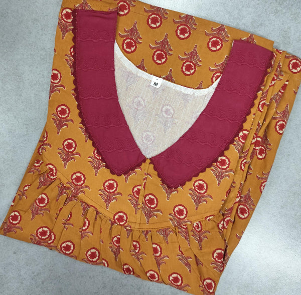 Soft Cotton Pleated, With Pockets, No Open Medium Printed Nighty