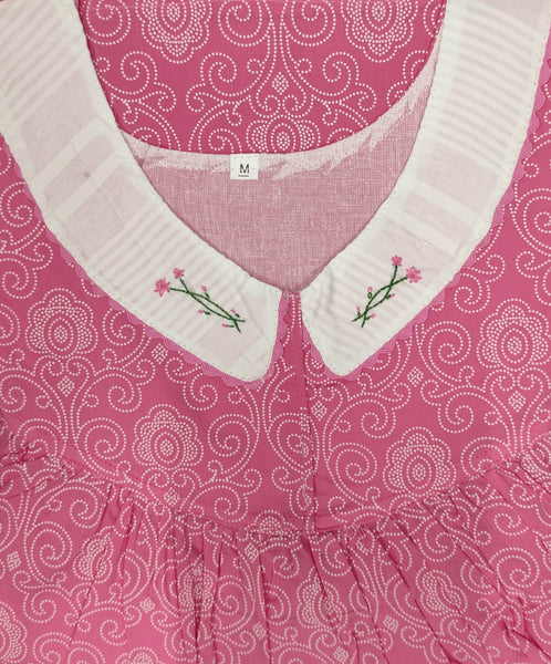 Soft Cotton Pleated, With Pockets, No Open Medium Printed Nighty