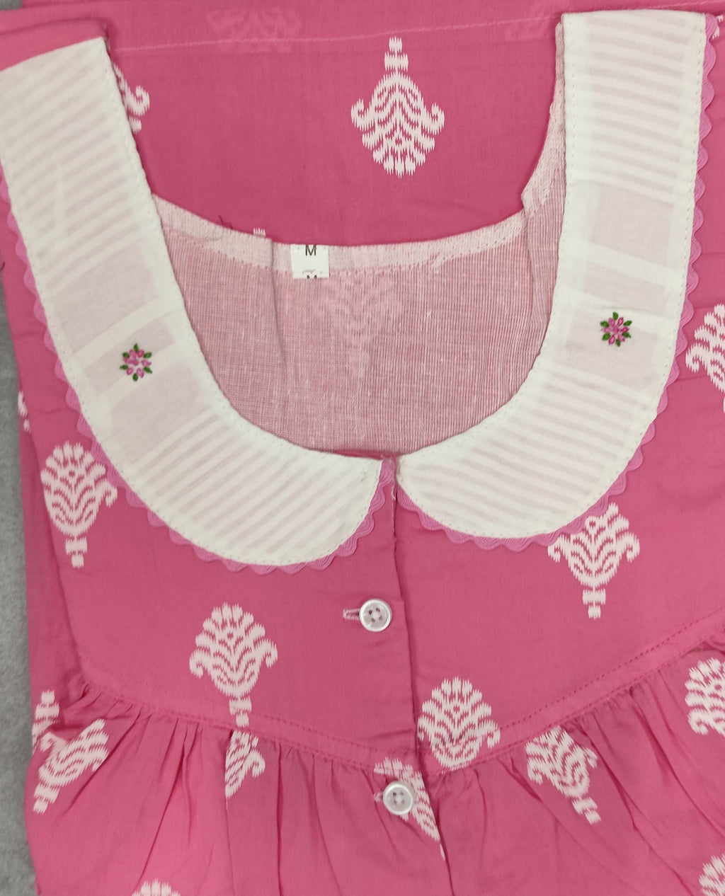 Soft Cotton Pleated, With Pockets, Half Open Medium Printed Nighty