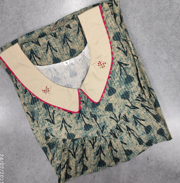 Soft Cotton Pleated, With Pockets, No Open Medium Printed Nighty