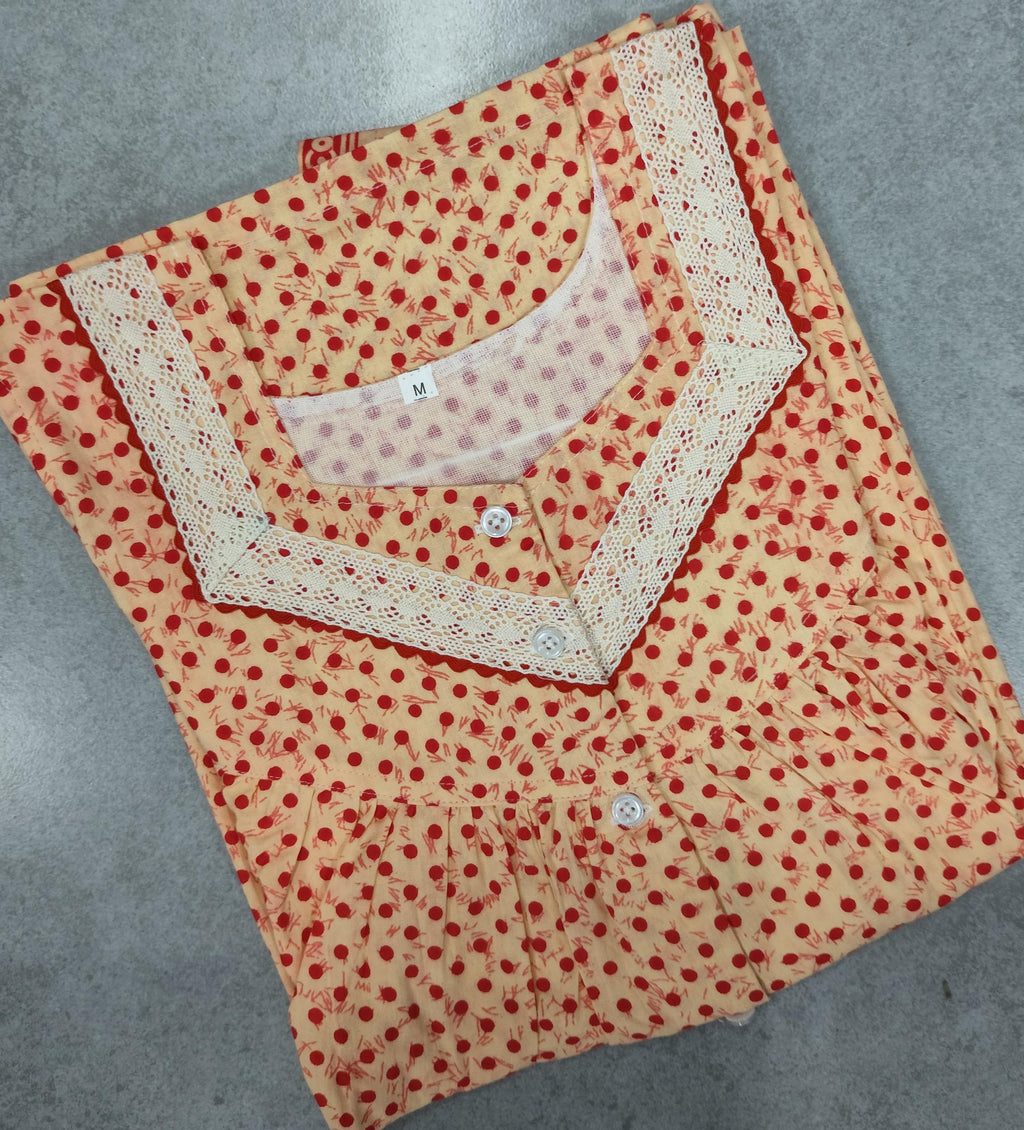Cotton Pleated, With Pockets, Half Open Medium Printed Nighty