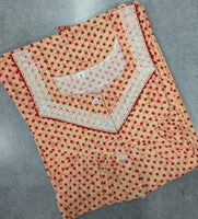 Cotton Pleated, With Pockets, Half Open Medium Printed Nighty