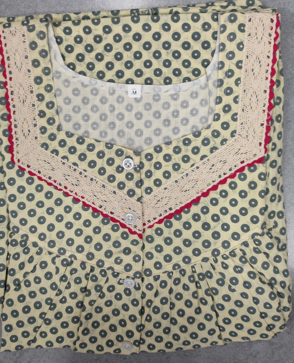 Cotton Pleated, With Pockets, Half Open Medium Printed Nighty