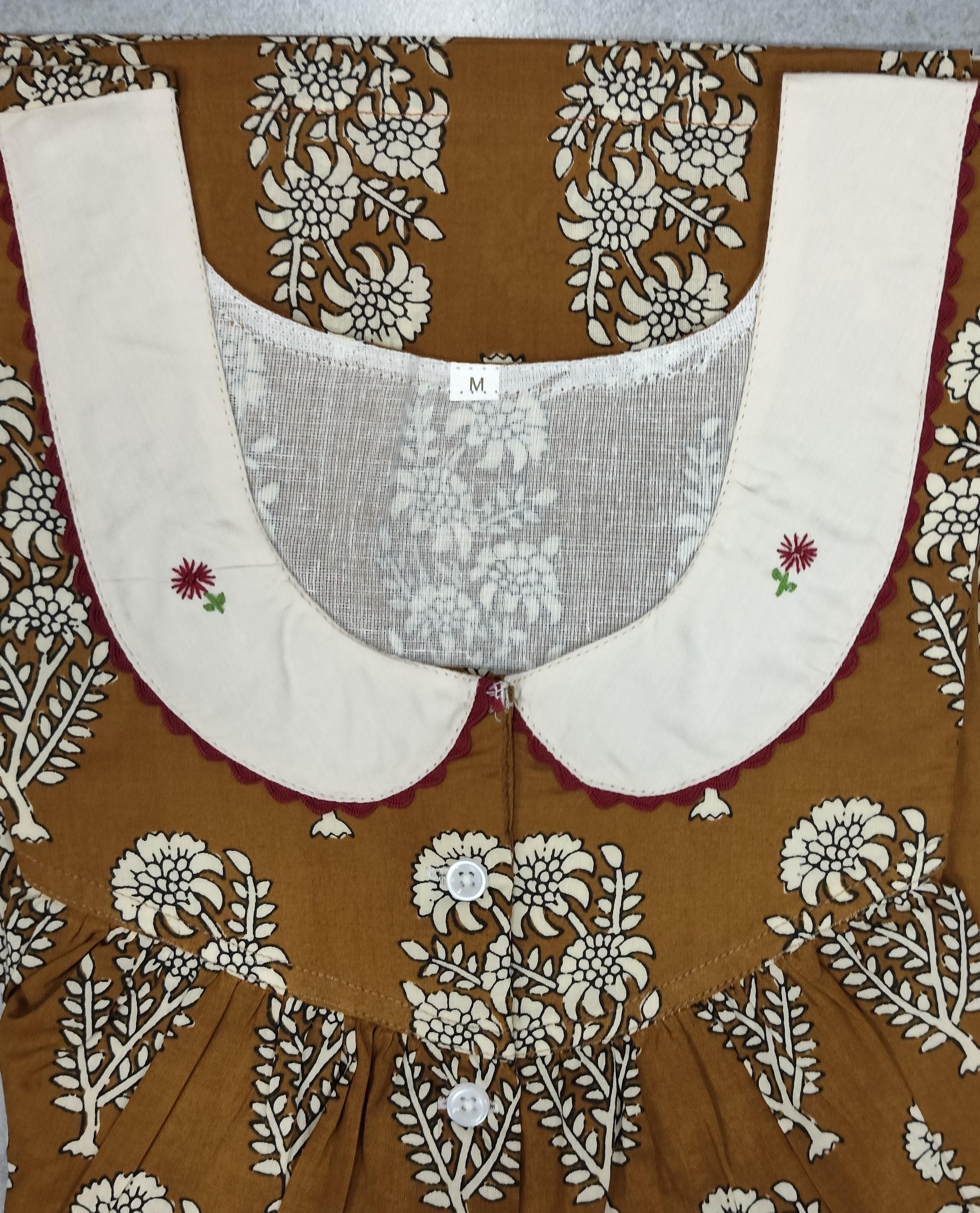 Soft Cotton Pleated, With Pockets, Half Open Medium Printed Nighty