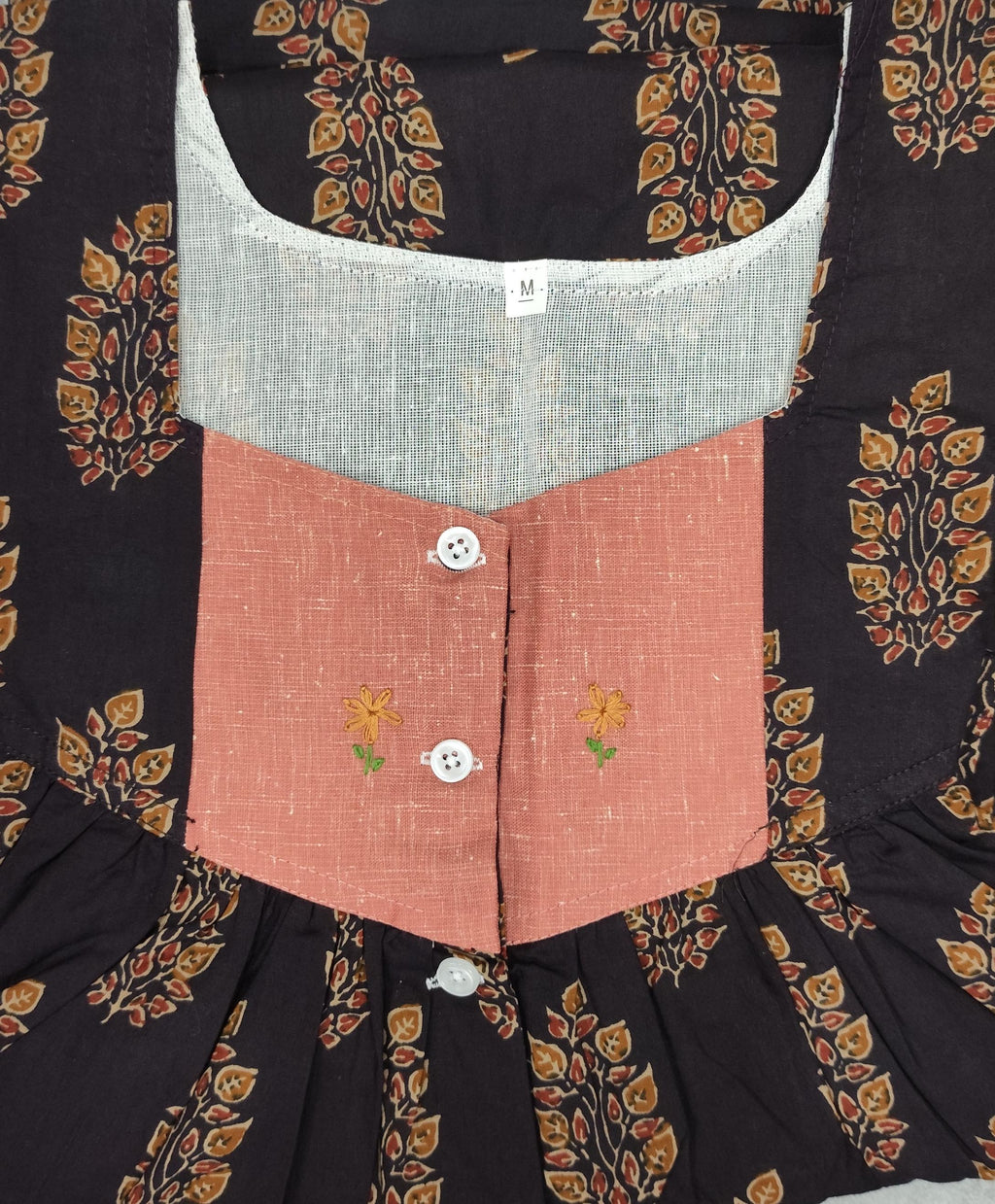 Soft Cotton Pleated, With Pockets, Half Open Medium Printed Nighty