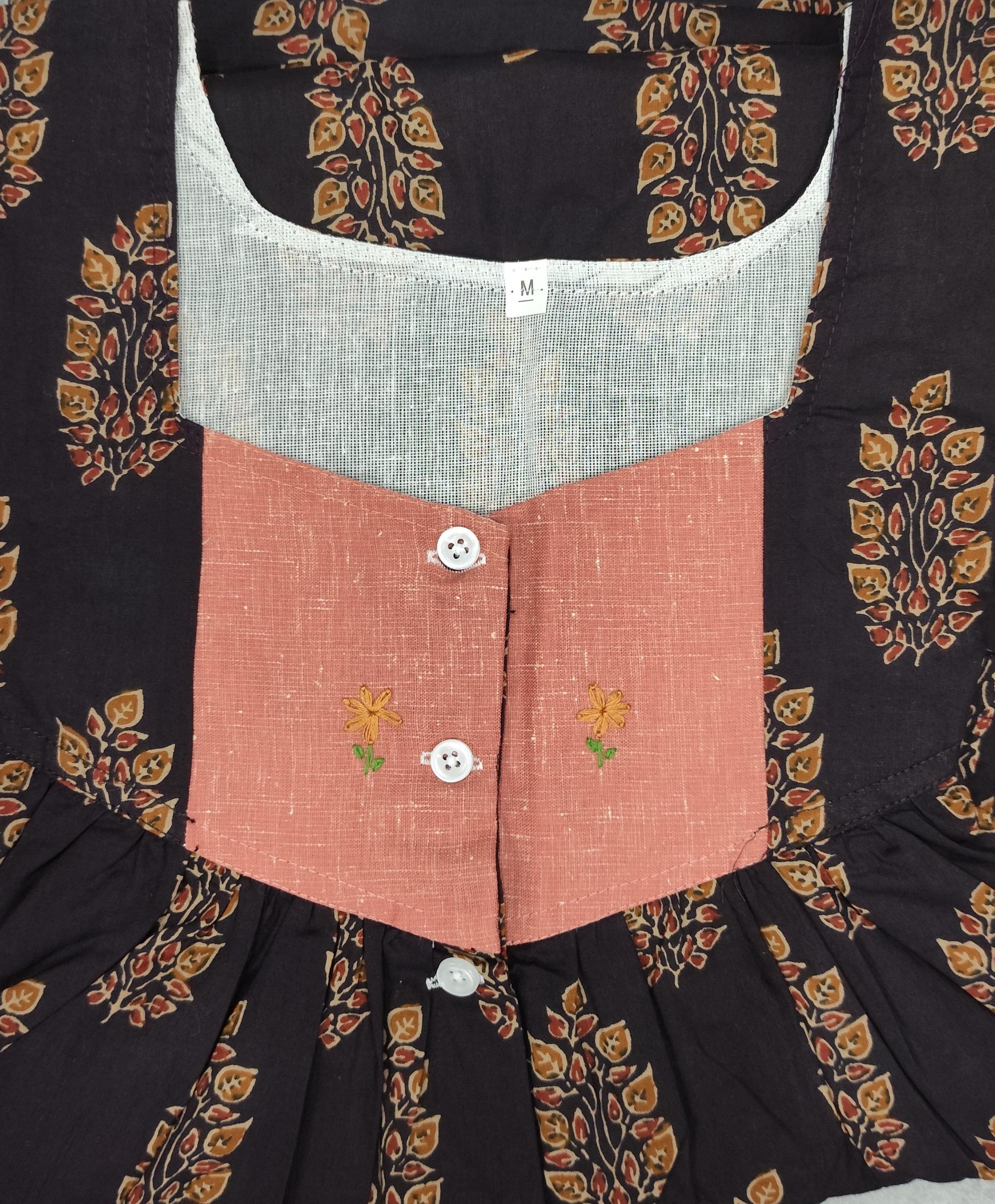 Soft Cotton Pleated, With Pockets, Half Open Medium Printed Nighty