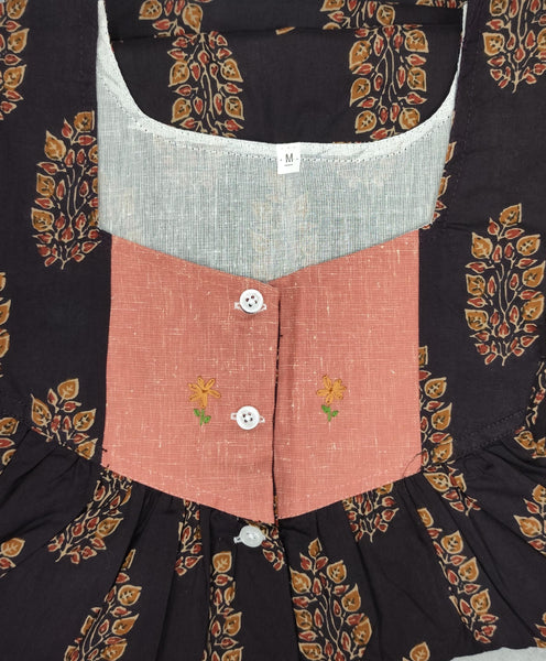 Soft Cotton Pleated, With Pockets, Half Open Medium Printed Nighty