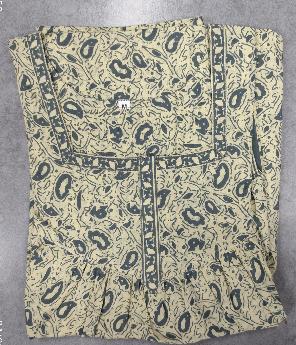 Cotton Pleated, With Pockets, No Open Medium Printed Nighty