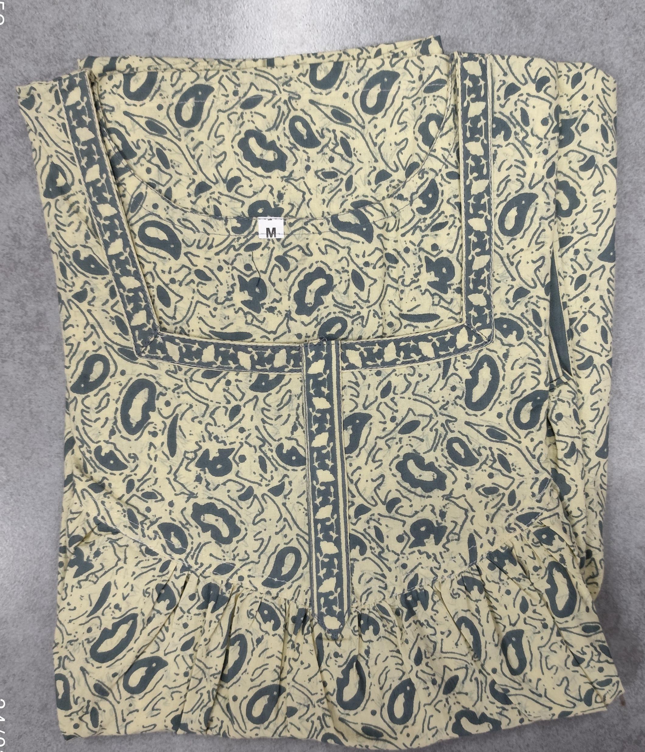 Cotton Pleated, With Pockets, No Open Medium Printed Nighty