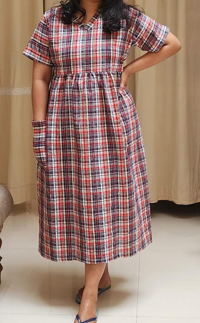 Cotton Pleated, With Pockets, Back A-line, Side elastic Large Printed Frock Nighty