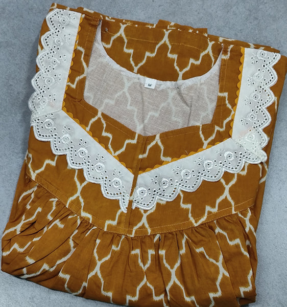Cotton Pleated, Pockets, No Open Medium Printed Nighty