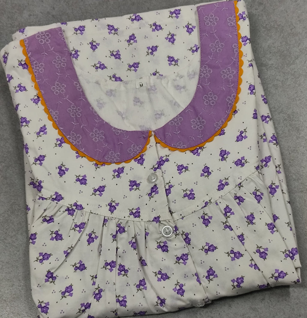Cotton Pleated, Pockets, No Open Medium Printed Nighty
