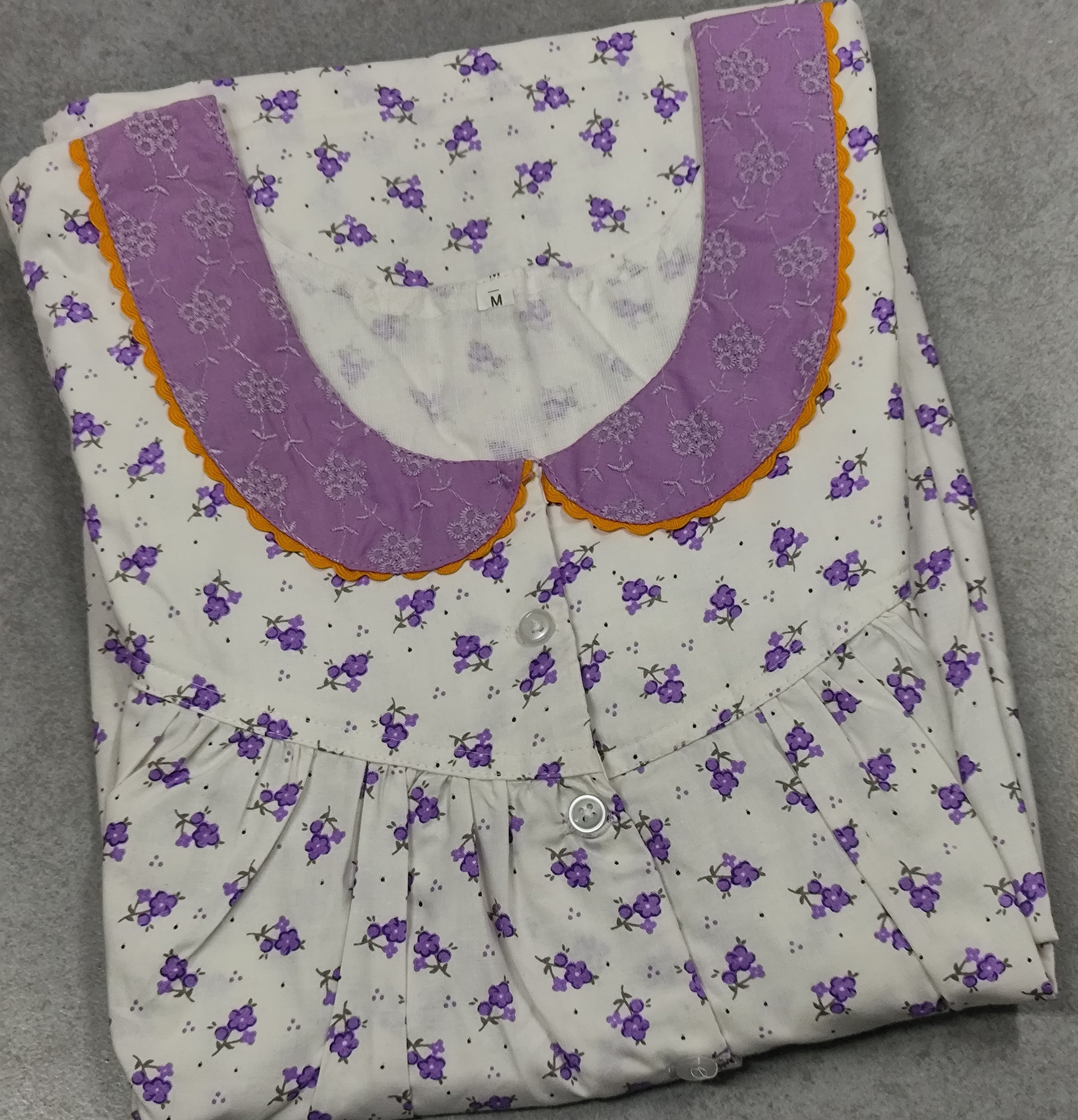 Cotton Pleated, Pockets, No Open Medium Printed Nighty