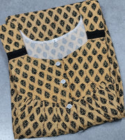 Cotton Pleated, Pockets, Half Open Medium Printed Nighty