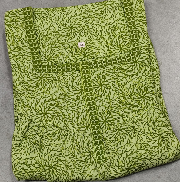 Cotton Pleated, Pockets, Full Open Medium Printed Nighty