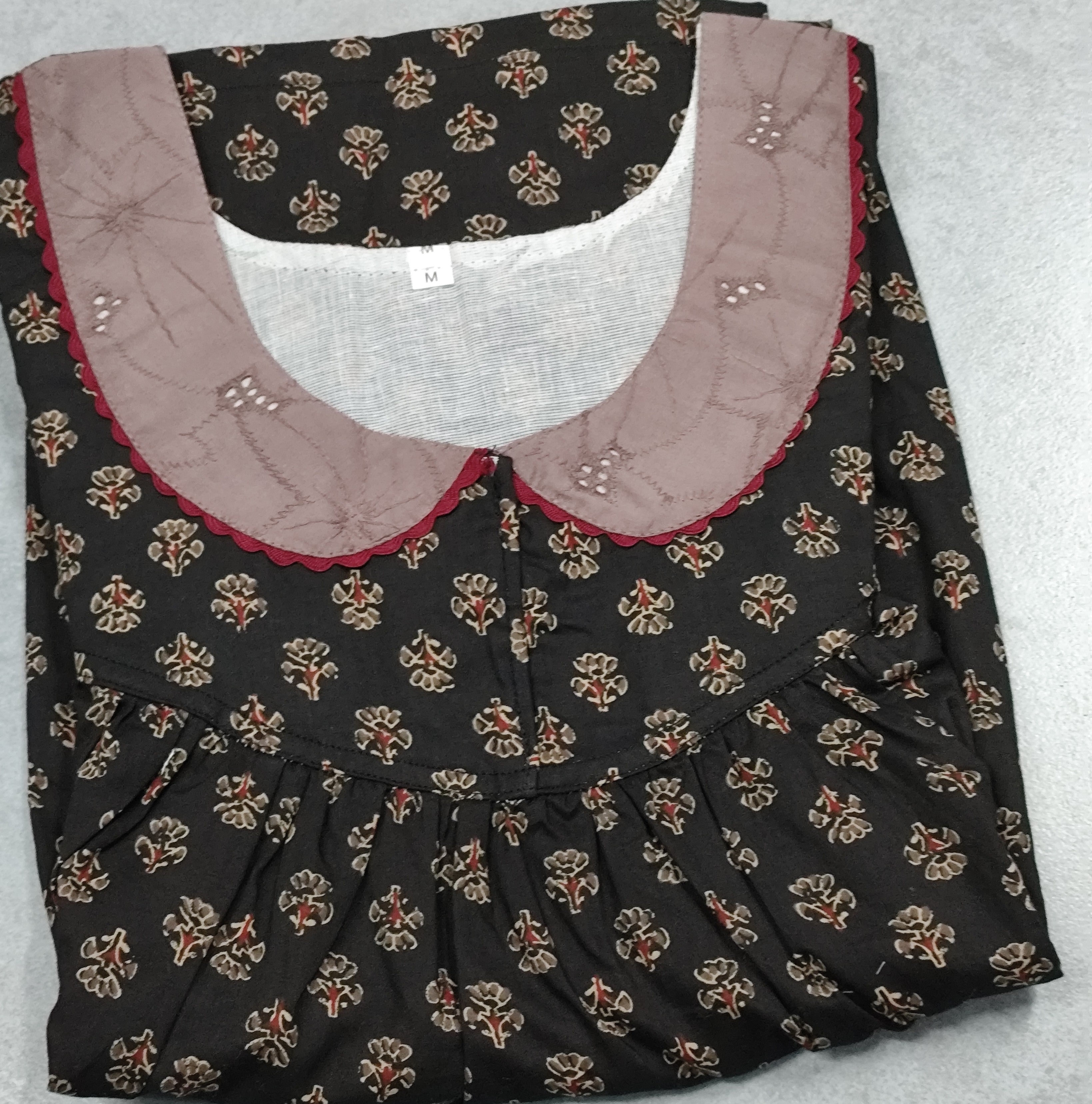 Cotton Pleated, Pockets, Half Open Medium Printed Nighty