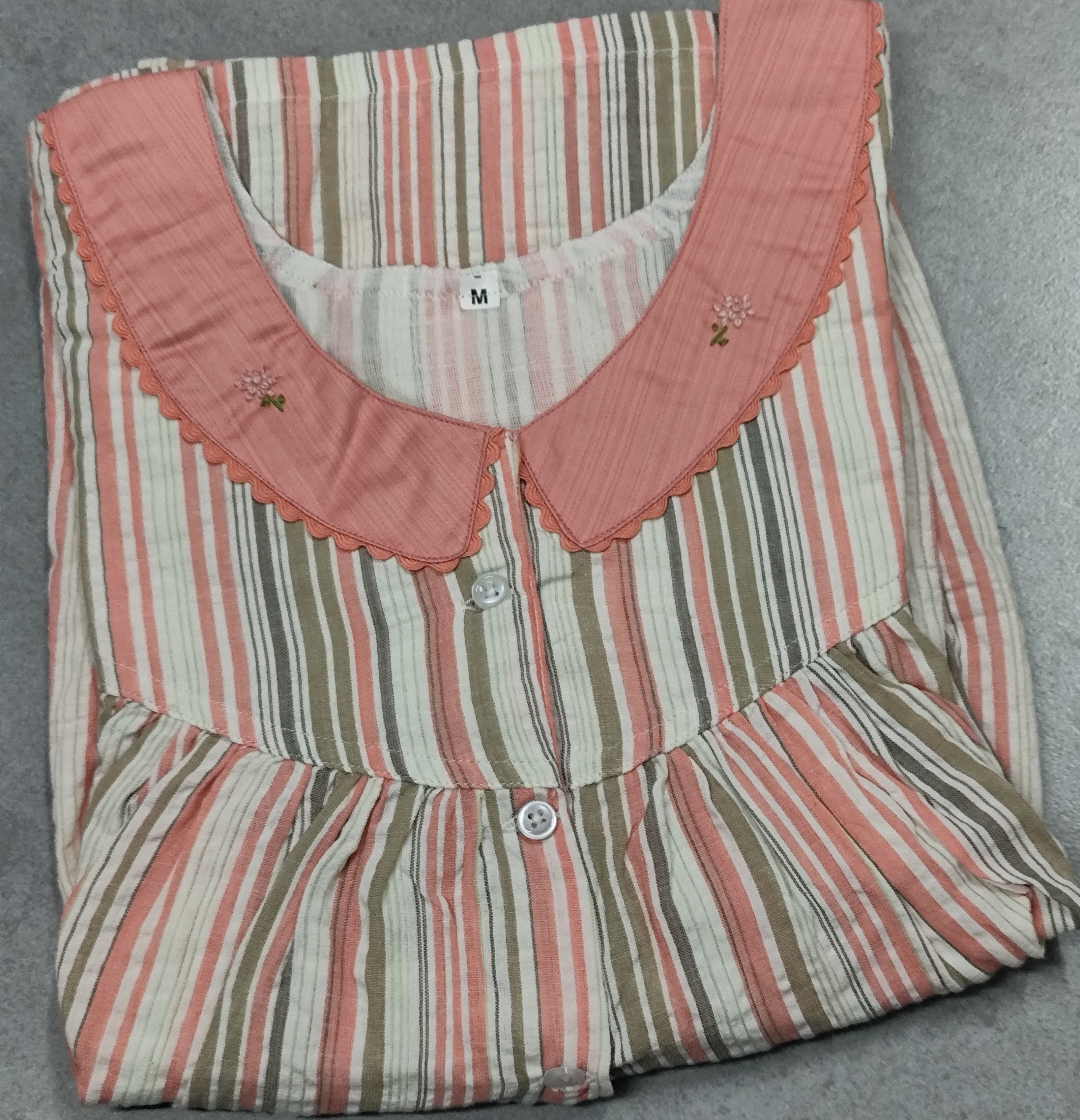 Cotton Pleated, Pockets, Half Open Medium Printed Nighty