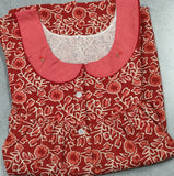 Cotton Pleated, Pockets, Half Open Medium Printed Nighty