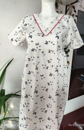 Cotton Pleated, Side zip, With Pockets, Back A-line, Side elastic Large Printed Frock Nighty