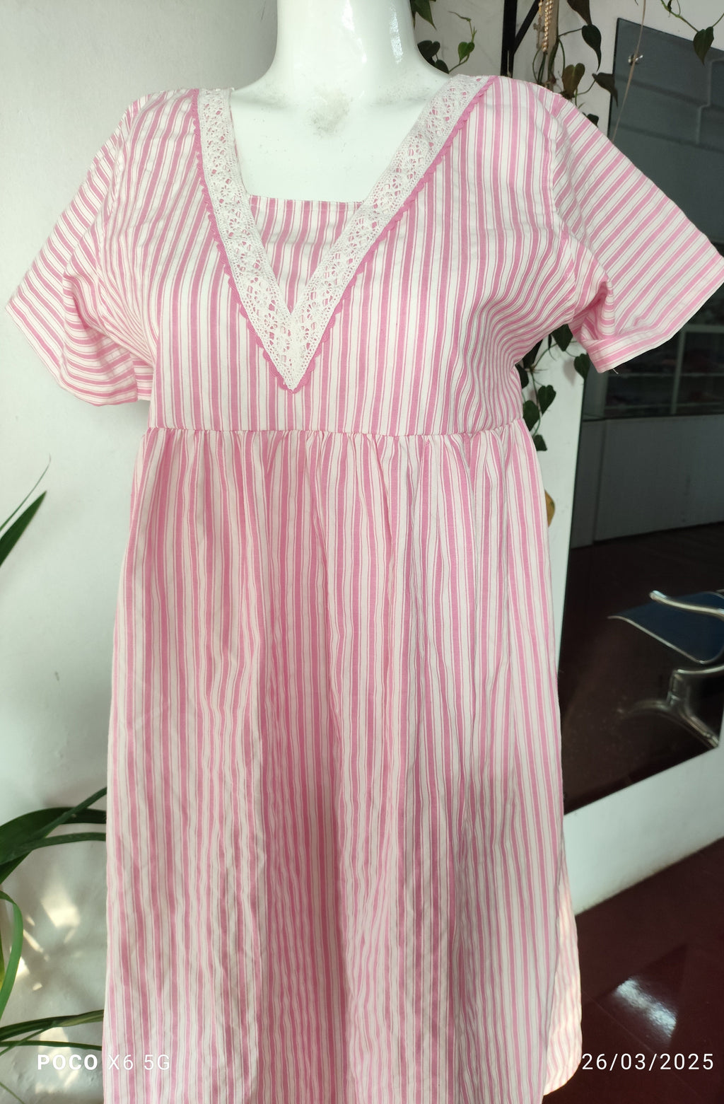 Cotton Pleated, With Pockets, Back A-line, Side elastic Large Printed Frock Nighty