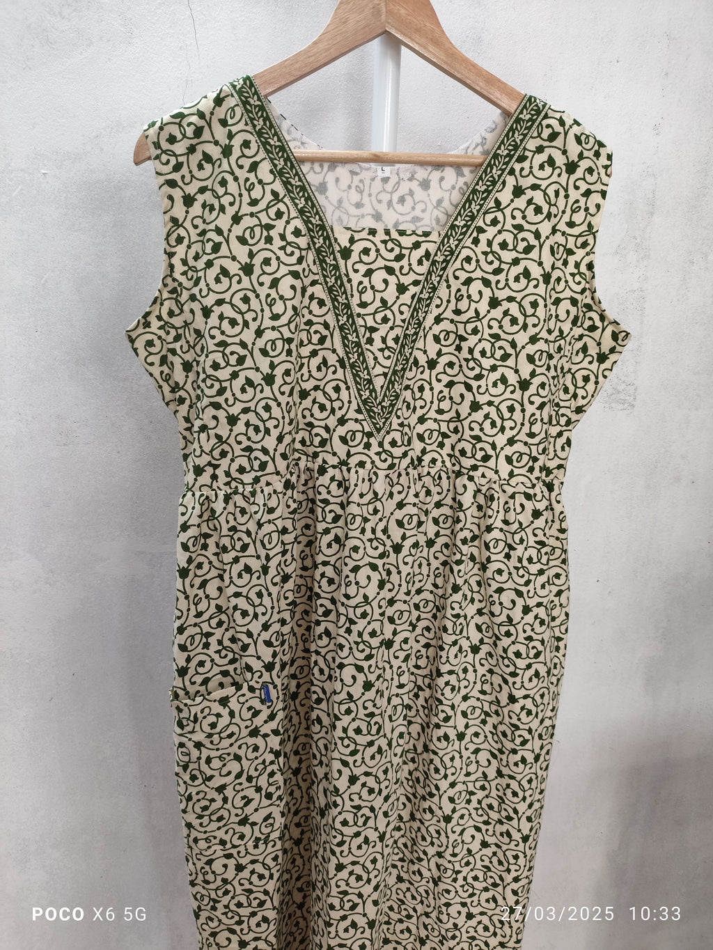 Cotton Pleated, With Pockets, Back A-line, Side elastic Large Printed Frock Nighty