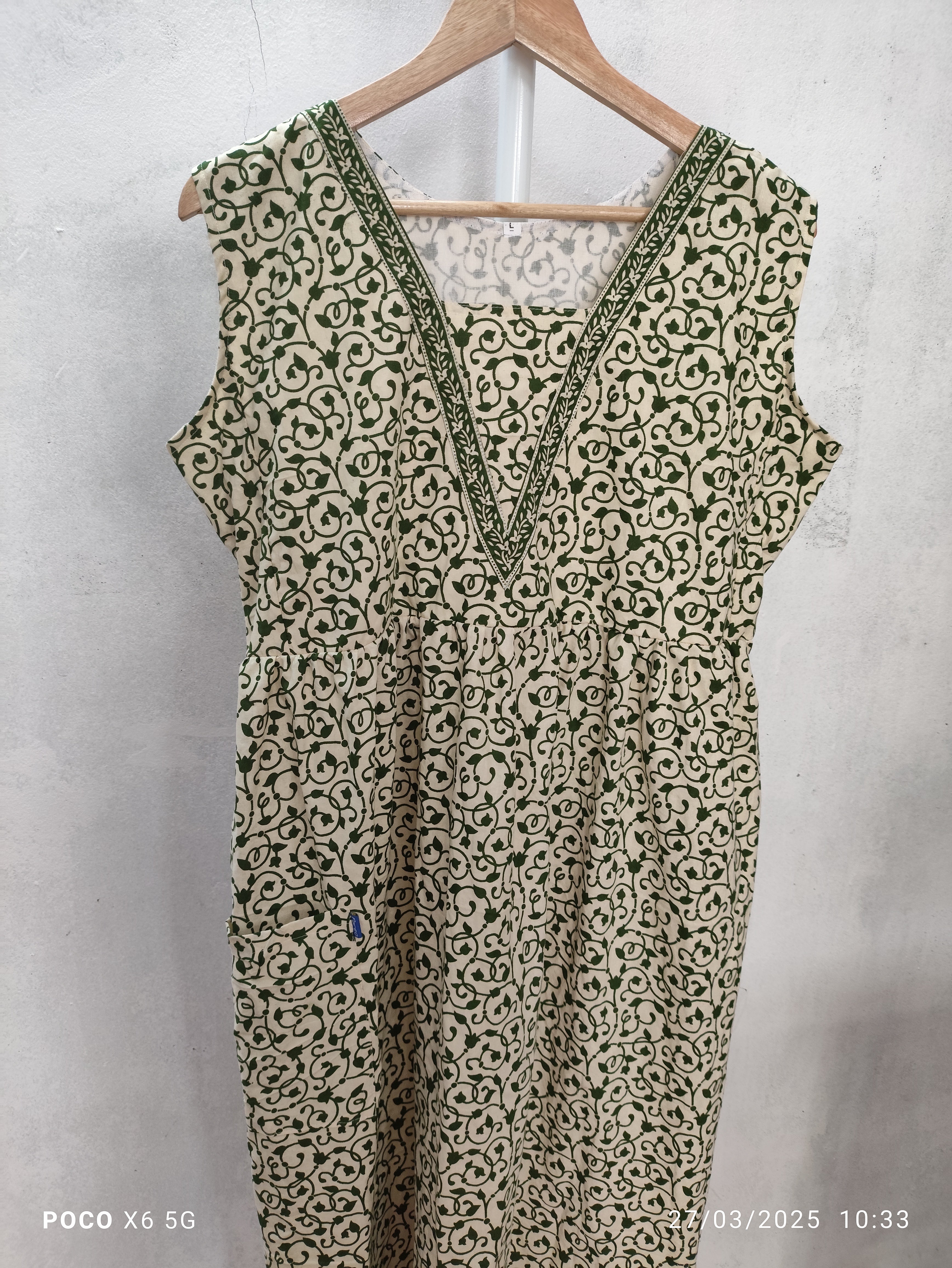 Cotton Pleated, With Pockets, Back A-line, Side elastic Large Printed Frock Nighty