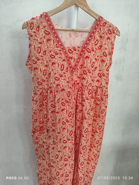 Cotton Pleated, With Pockets, Back A-line, Side elastic Large Printed Frock Nighty