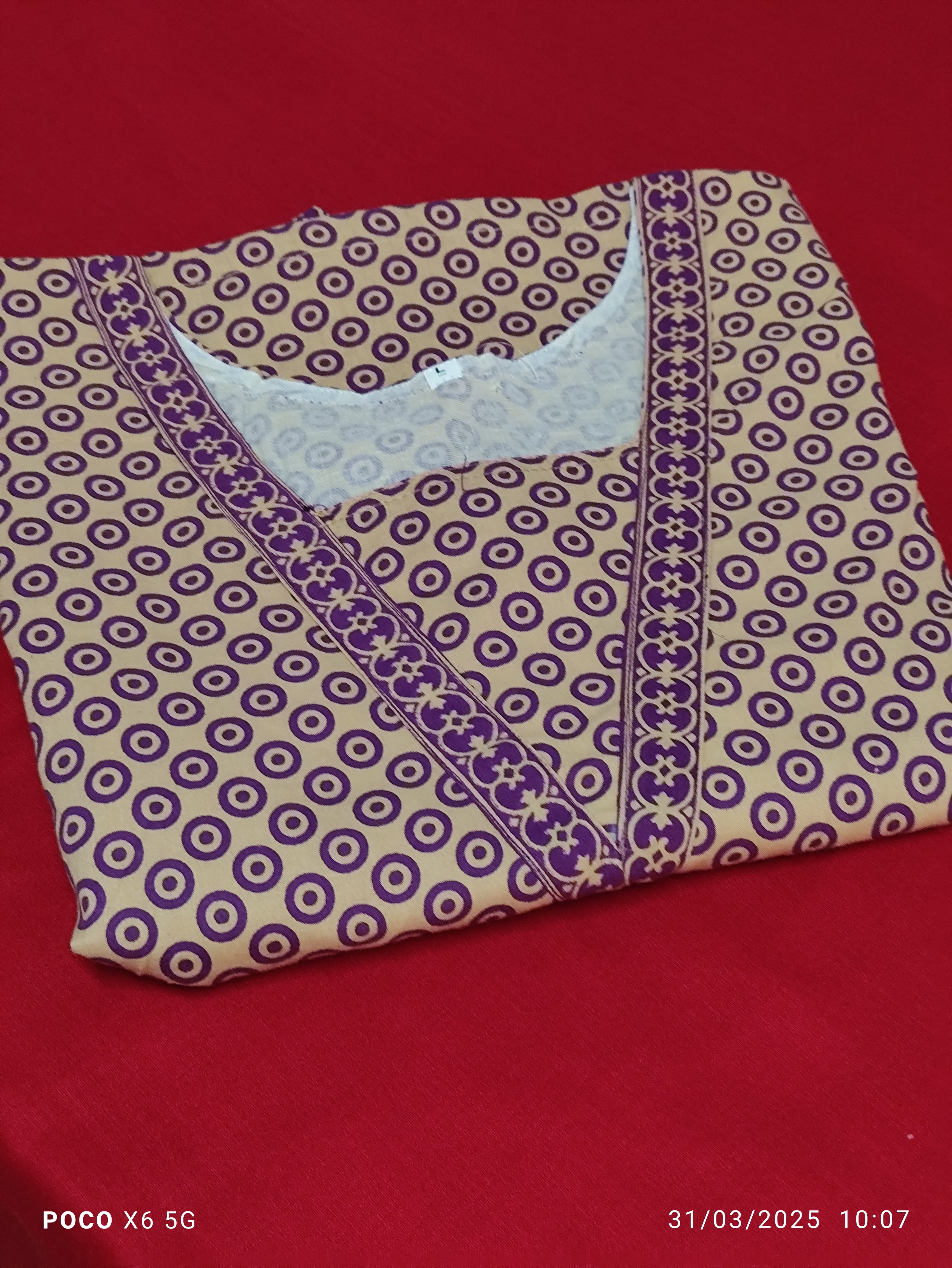 Cotton Pleated, Pockets, Back A-line, Side elastic Large Printed Nighty