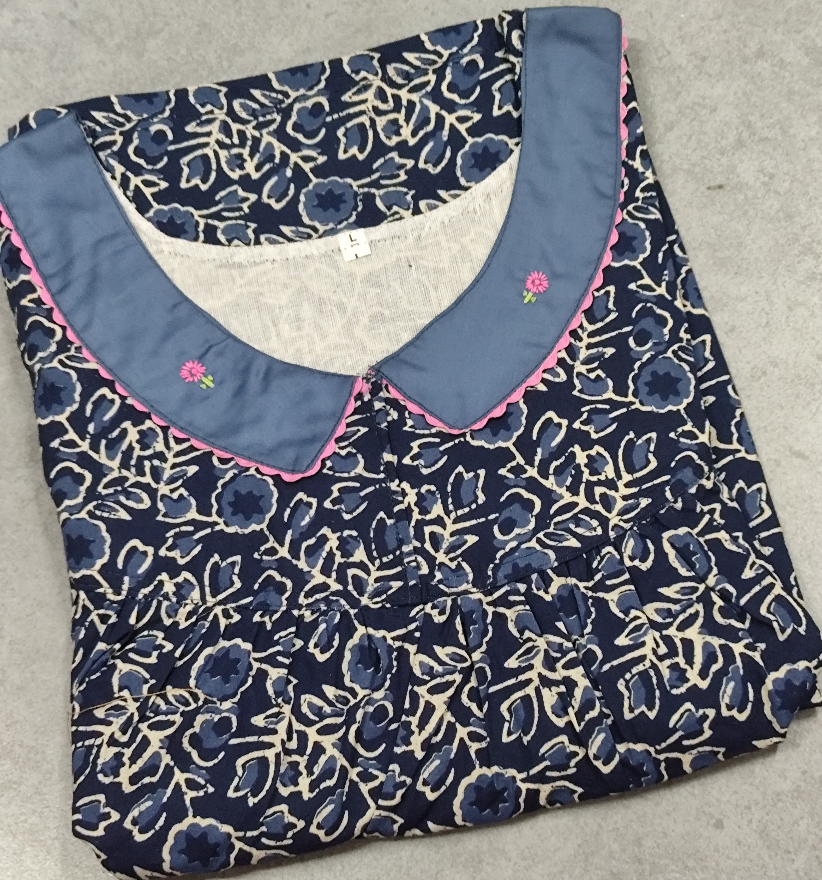 Cotton Pleated, With Pockets, No Open Large Printed Nighty