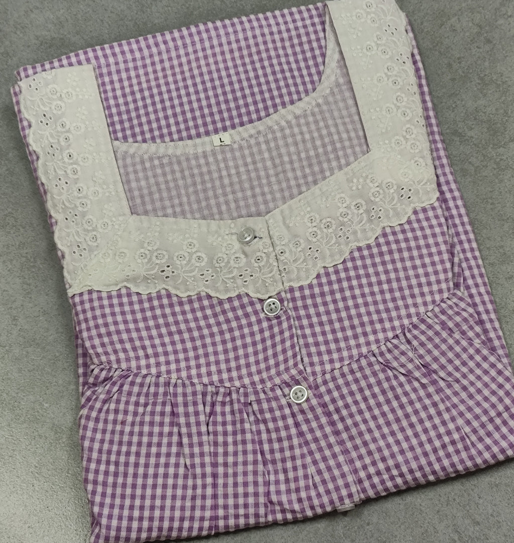 Cotton Pleated, With Pockets, No Open Large Printed Nighty