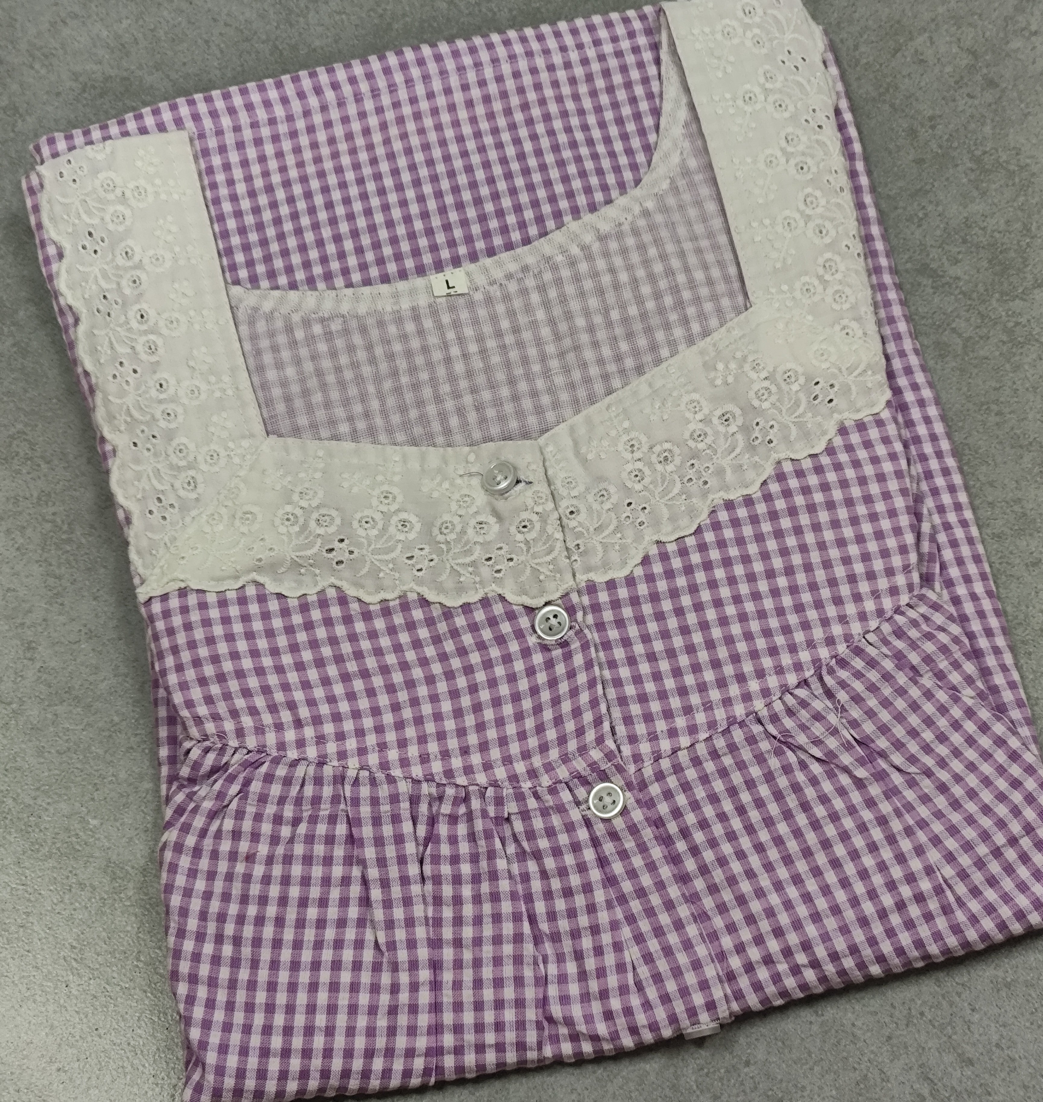 Cotton Pleated, With Pockets, No Open Large Printed Nighty