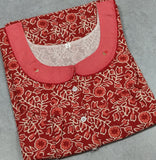 Cotton Pleated, With Pockets, No Open Large Printed Nighty