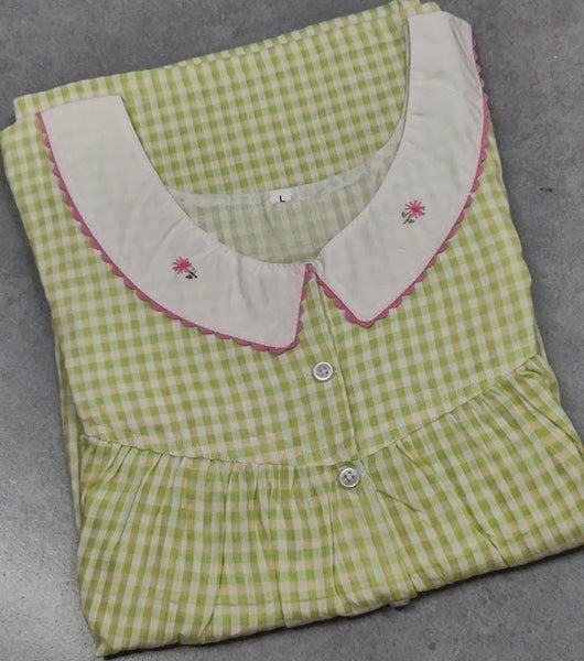 Cotton Pleated, With Pockets, Half Open, No Open Large Printed Nighty