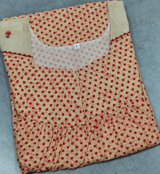 Cotton Pleated, With Pockets, No Open Large Printed Nighty