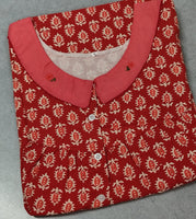 Cotton Pleated, With Pockets, Half Open Large Printed Nighty