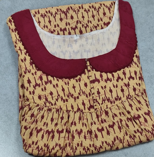 Cotton Pleated, With Pockets, Half Open Large Printed Nighty