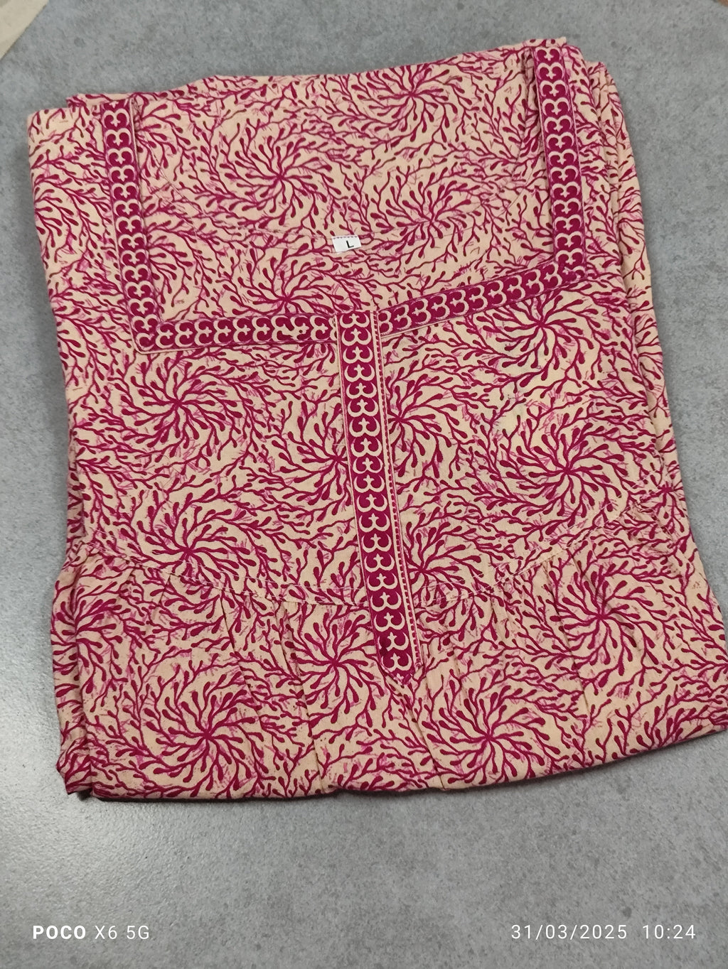 Cotton Pleated, With Pockets, No Open Large Printed Nighty