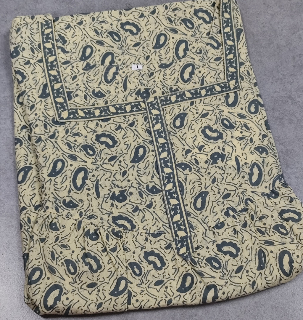 Cotton Pleated, With Pockets, No Open Large Printed Nighty