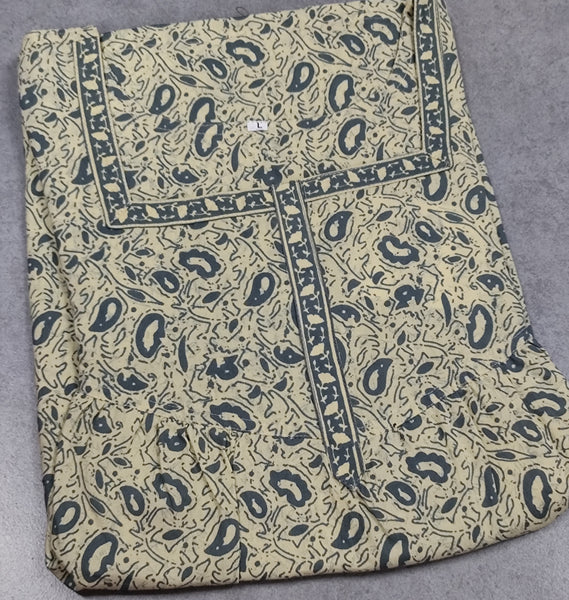 Cotton Pleated, With Pockets, No Open Large Printed Nighty