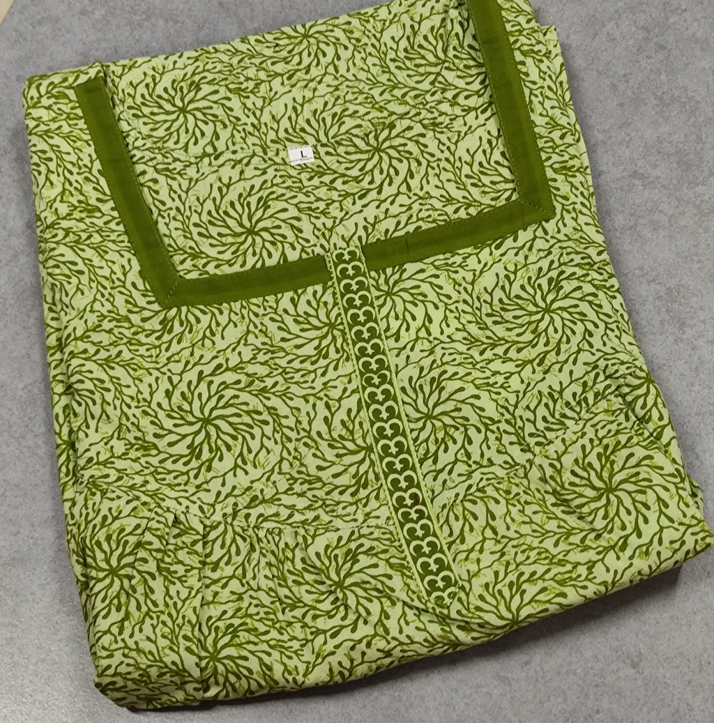 Cotton Pleated, With Pockets, No Open Large Printed Nighty