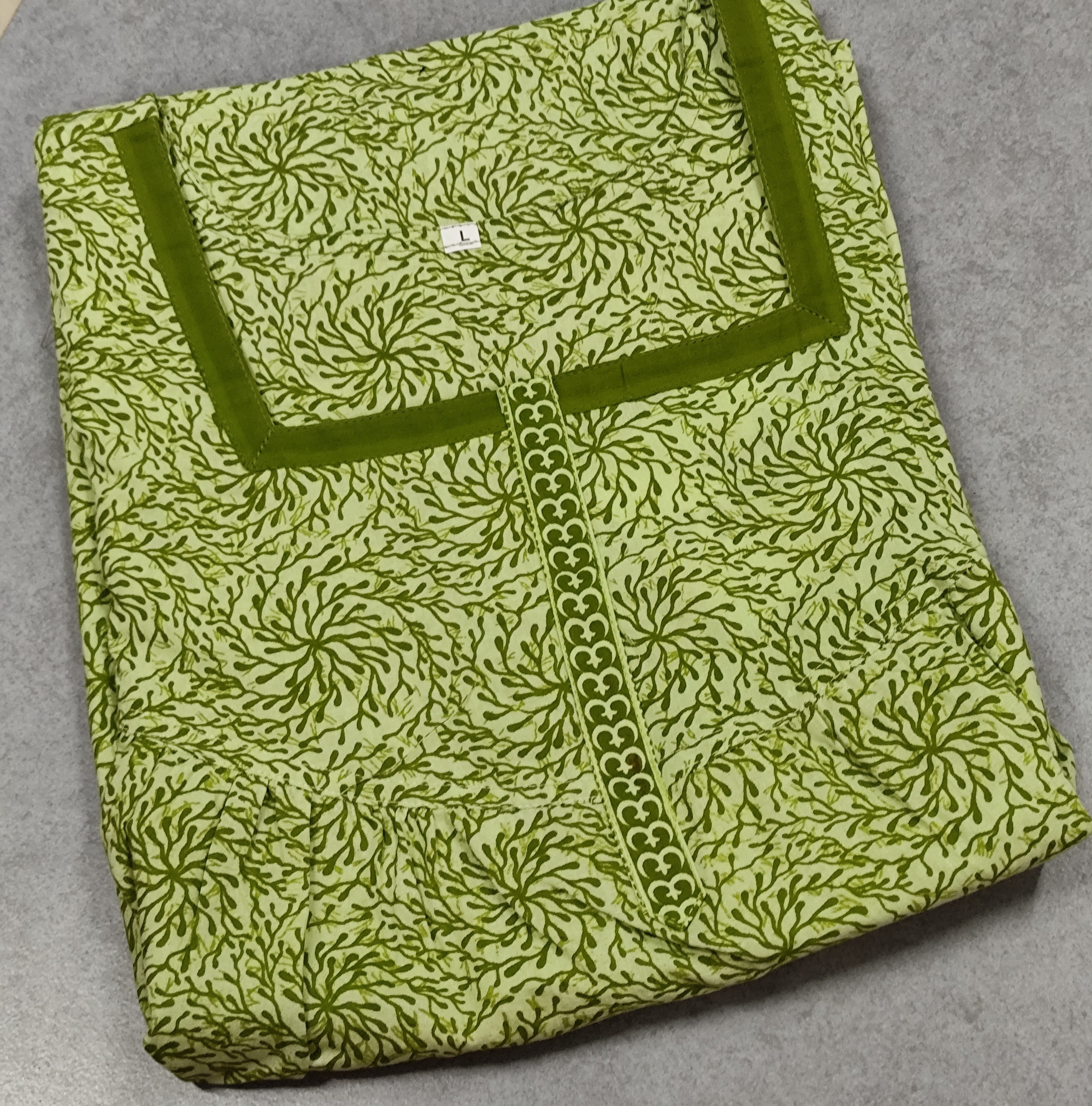 Cotton Pleated, With Pockets, No Open Large Printed Nighty