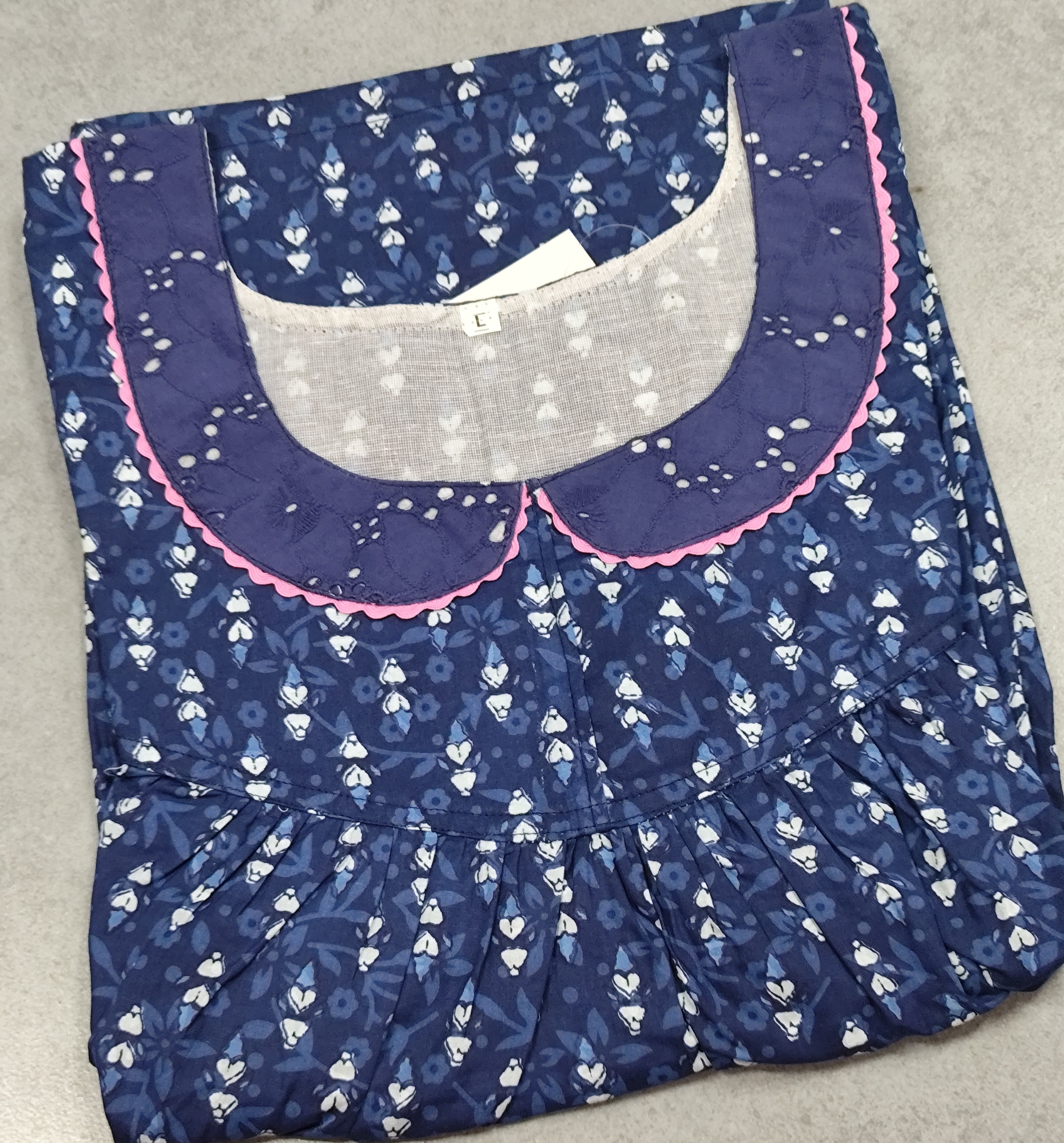 Cotton Pleated, With Pockets, No Open Large Printed Nighty