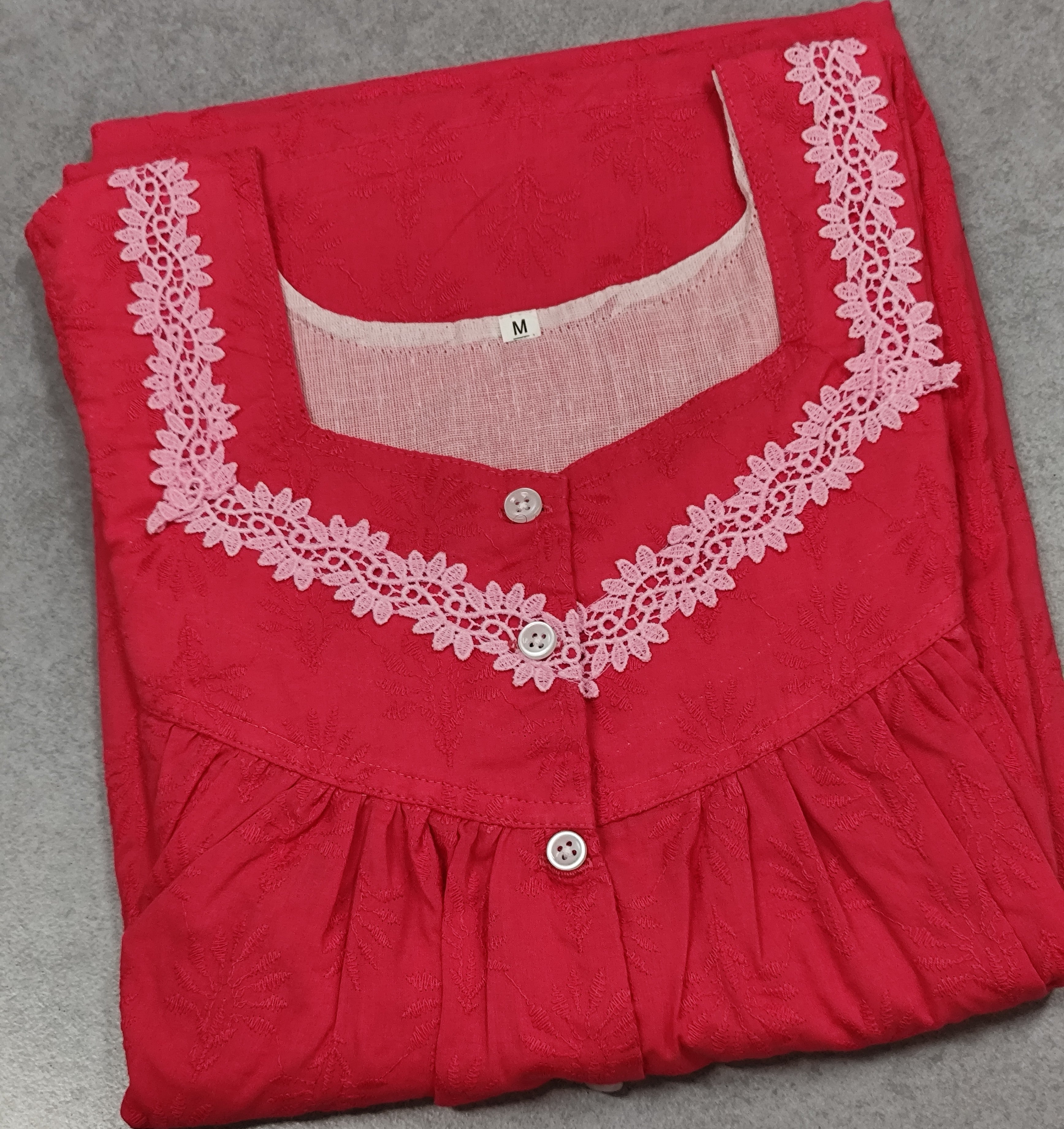 Hacoba Pleated, With Pockets, Half Open Medium Printed Nighty