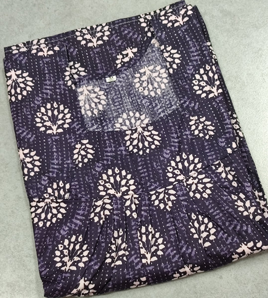 Cotton Pleated, No Open Medium Printed Nighty